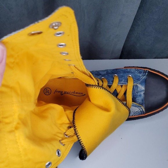 Feng Wei Chuan Fashion Sneaker Boot Converse Denim Yellow, Womens Size 6.5 EU 37 - Picture 9 of 9